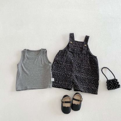 Baby Toddler Gray Sleeveless Leopard Print Overalls 2-piece Set - image 4