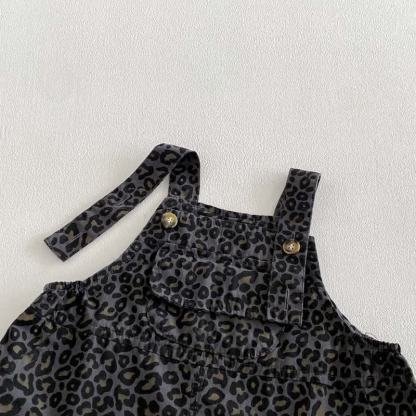 Baby Toddler Gray Sleeveless Leopard Print Overalls 2-piece Set - image 7