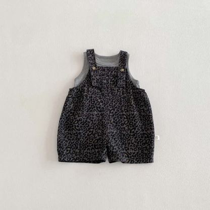 Baby Toddler Gray Sleeveless Leopard Print Overalls 2-piece Set - Gray - 2-3T - image 2