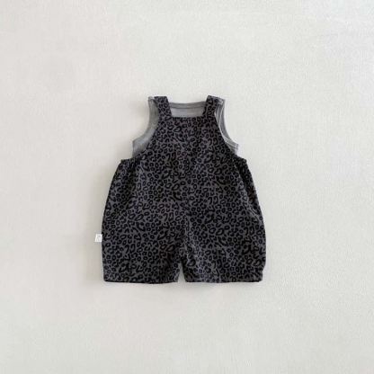 Baby Toddler Gray Sleeveless Leopard Print Overalls 2-piece Set - image 3