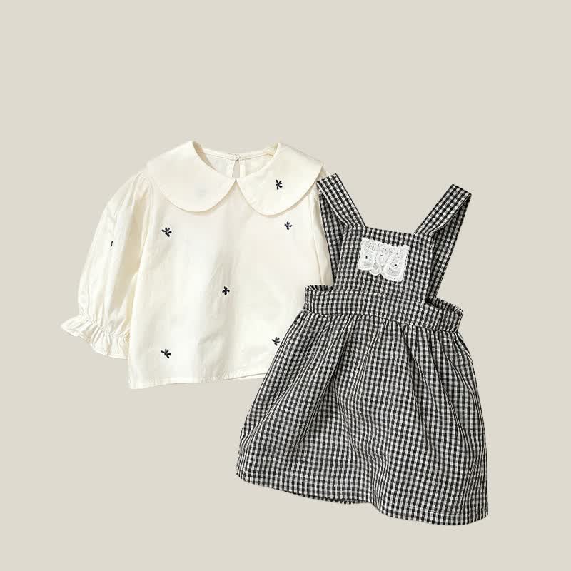 Toddler Baby Girls White Long Sleeve Top or Gingham Pinafore - image 1