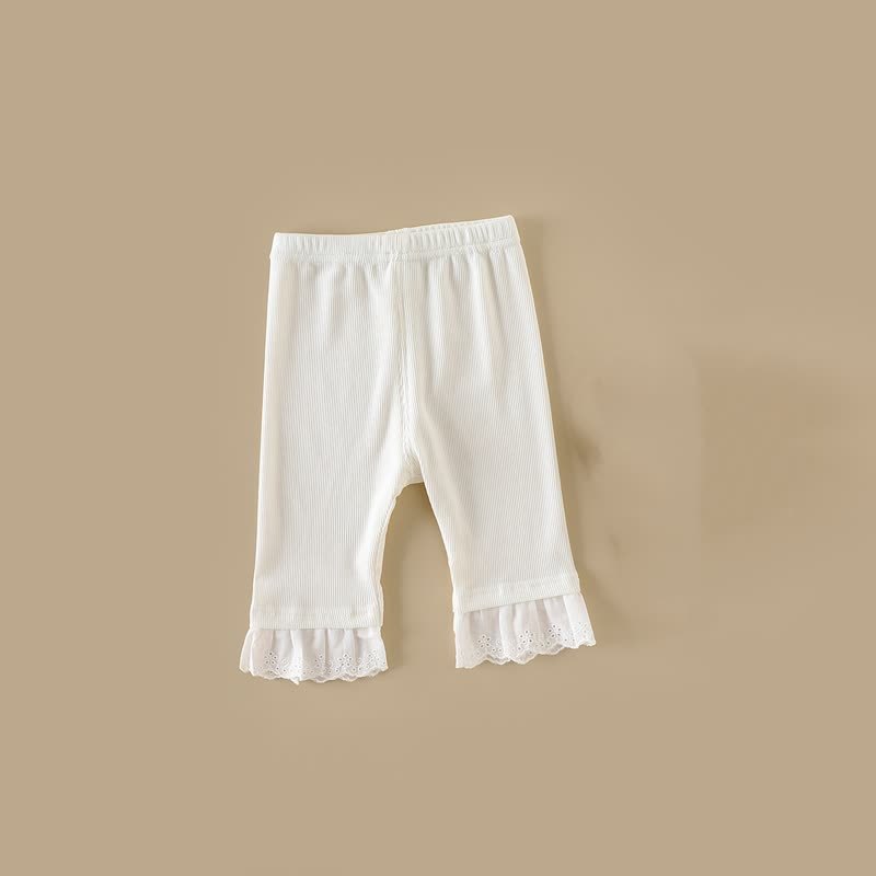 Baby Toddler Girls Beige Ribbed Lace Ruffle Hem Leggings - Beige - 3-4T - image 2
