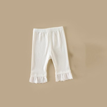 Baby Toddler Girls Beige Ribbed Lace Ruffle Hem Leggings - Beige - 3-4T - image 2