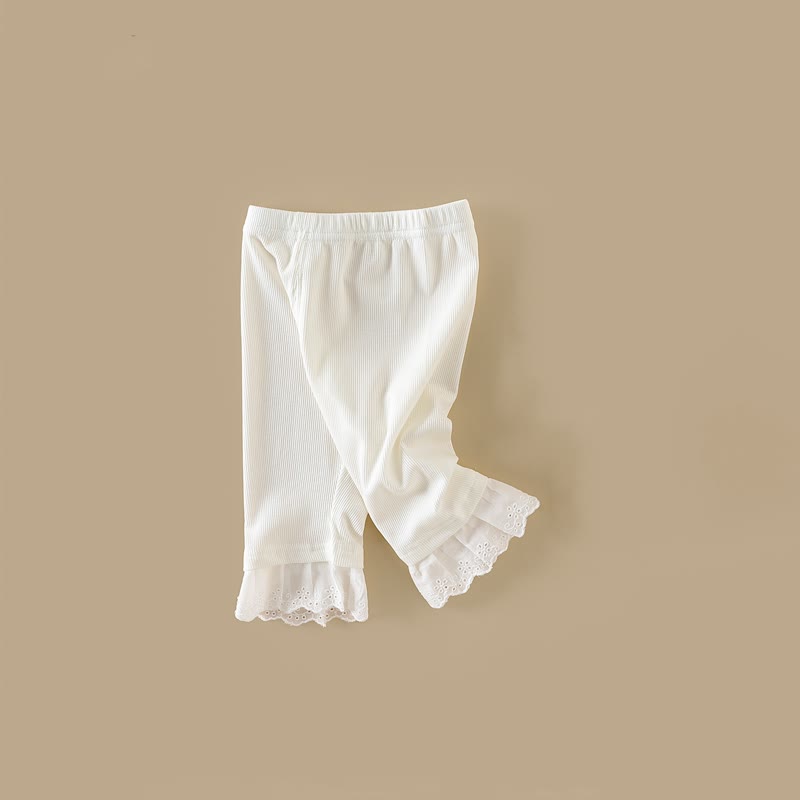 Baby Toddler Girls Beige Ribbed Lace Ruffle Hem Leggings - image 1