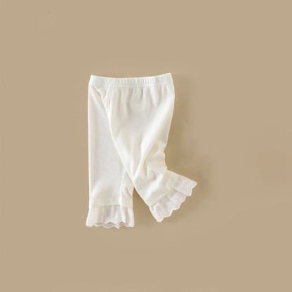 Baby Toddler Girls Beige Ribbed Lace Ruffle Hem Leggings - image 1