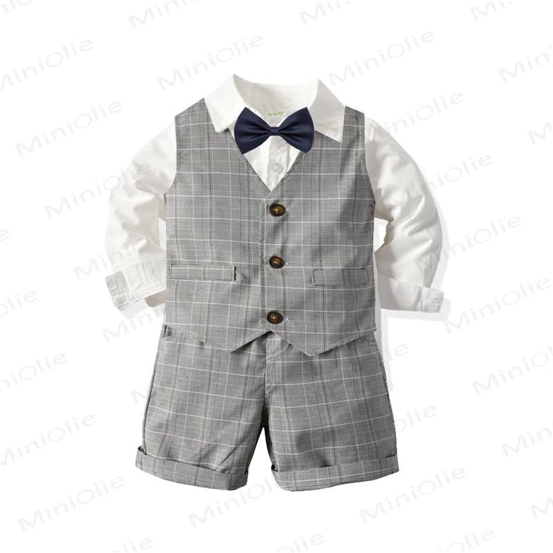 Toddler Baby Boys Gray Plaid Vest 4-piece Set - Gray & White Shirt - 6-7T - image 1