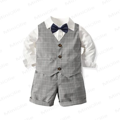Toddler Baby Boys Gray Plaid Vest 4-piece Set - Gray & White Shirt - 6-7T - image 1