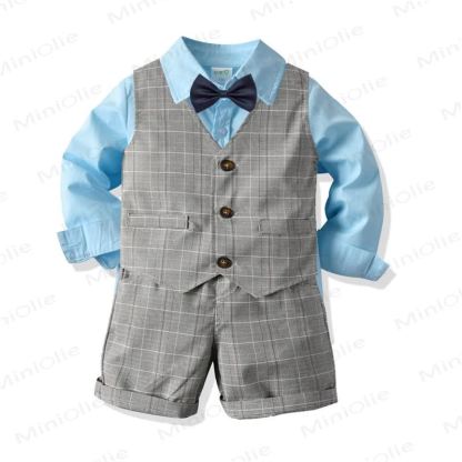 Toddler Baby Boys Gray Plaid Vest 4-piece Set - Gray & Blue Shirt - 6-7T - image 3