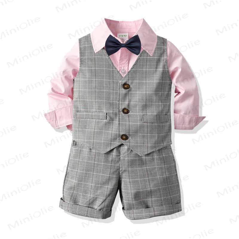 Toddler Baby Boys Gray Plaid Vest 4-piece Set - Gray & Pink Shirt - 6-7T - image 4