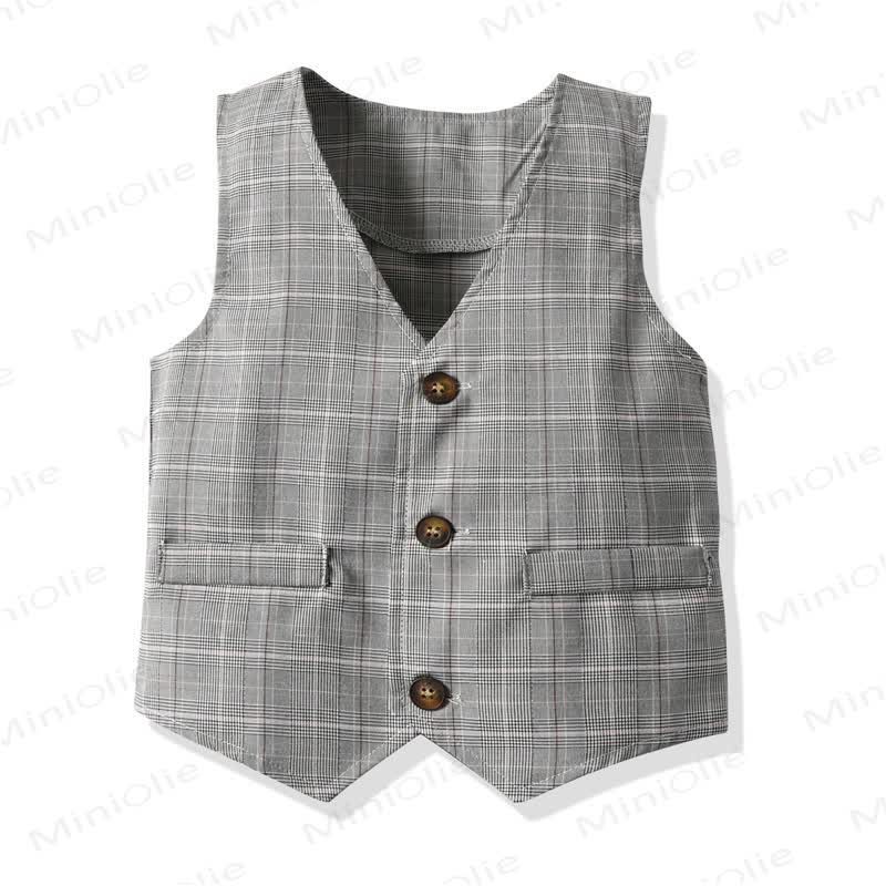 Toddler Baby Boys Gray Plaid Vest 4-piece Set - image 6