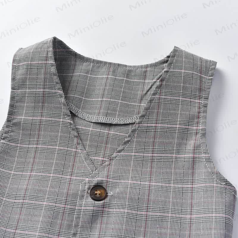 Toddler Baby Boys Gray Plaid Vest 4-piece Set - image 7