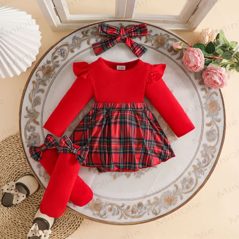 MERRY CHRISTMAS Baby Skirted Bodysuit Headband and Socks - Red - 12-18M - image 1