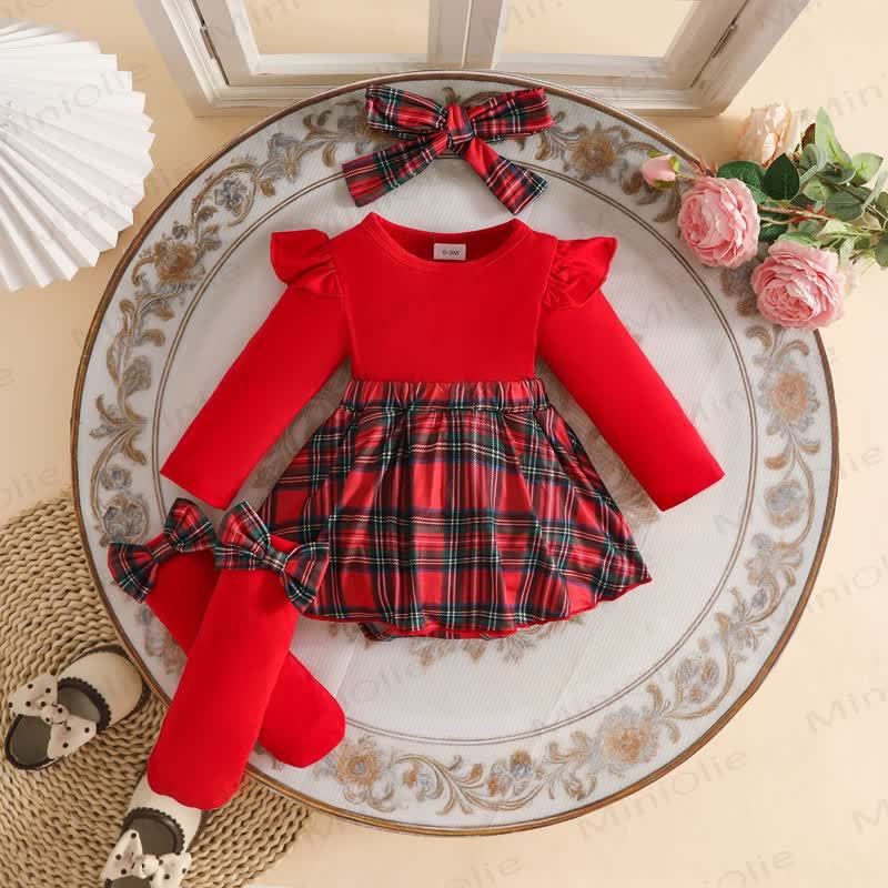 MERRY CHRISTMAS Baby Skirted Bodysuit Headband and Socks - Red - 12-18M - image 1