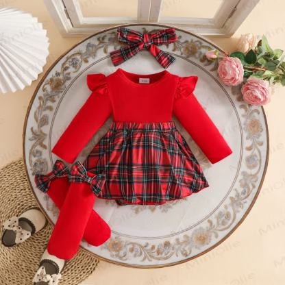 MERRY CHRISTMAS Baby Skirted Bodysuit Headband and Socks - Red - 12-18M - image 1