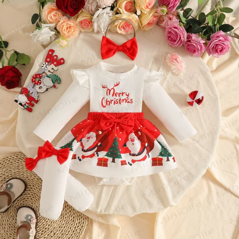 MERRY CHRISTMAS Baby Skirted Bodysuit Headband and Socks - White - 12-18M - image 9