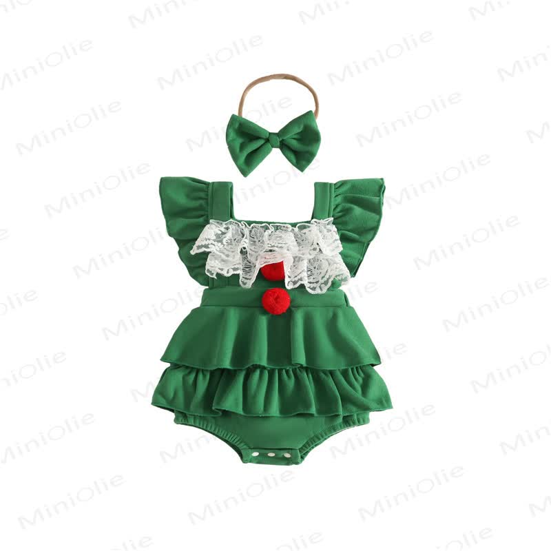 Baby Girl Velvet Lace Ruffle PompomBodysuit - image 16