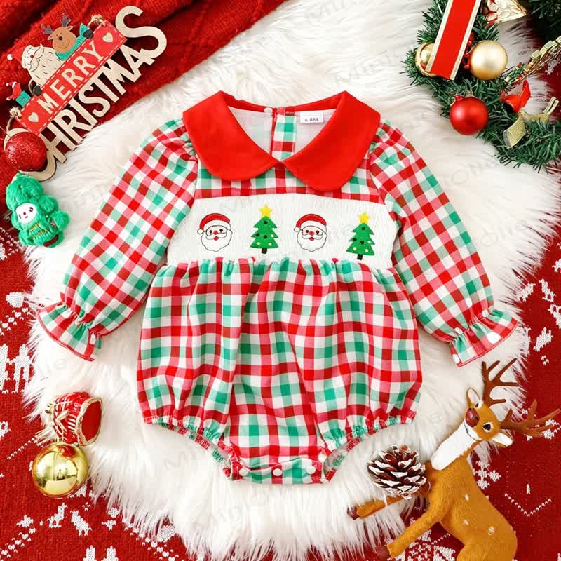 Baby Christmas Gingham Smocked Bodysuit - Red - 12-18M - image 1