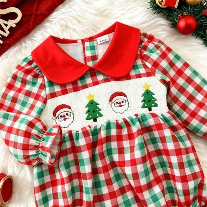Baby Christmas Gingham Smocked Bodysuit - image 6