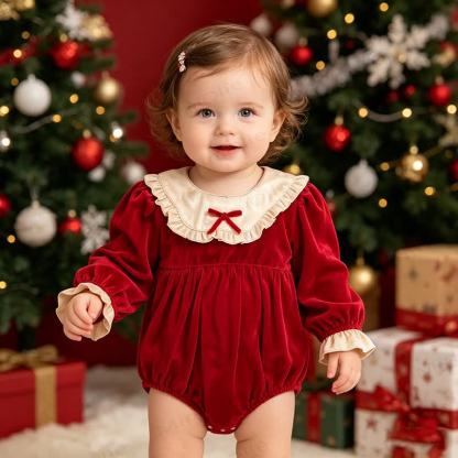 Baby Velvet Ruffle Collar Bow Bodysuit - image 1