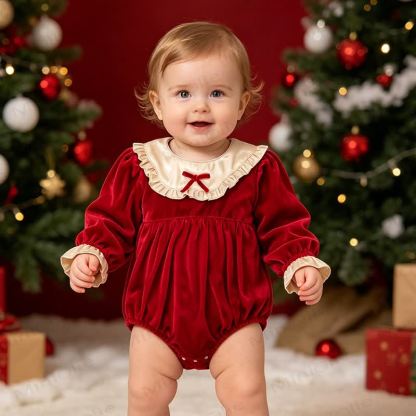 Baby Velvet Ruffle Collar Bow Bodysuit - image 2