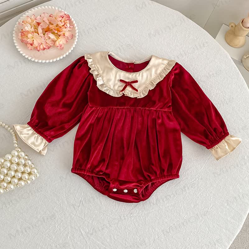 Baby Velvet Ruffle Collar Bow Bodysuit - image 4