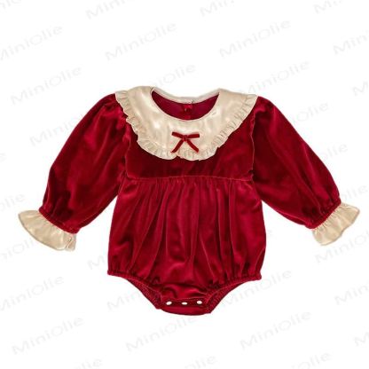 Baby Velvet Ruffle Collar Bow Bodysuit - image 5