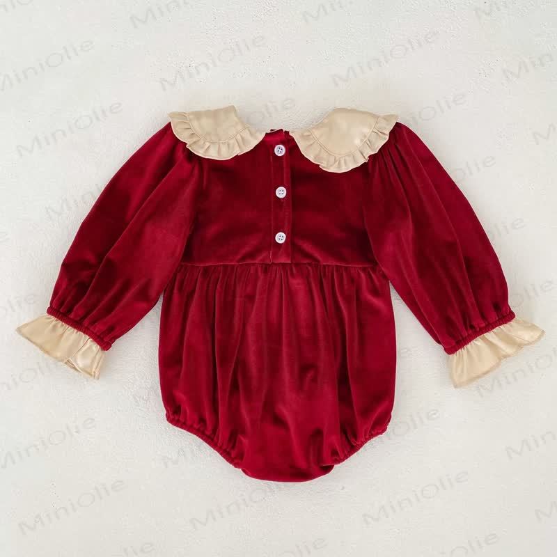 Baby Velvet Ruffle Collar Bow Bodysuit - image 6