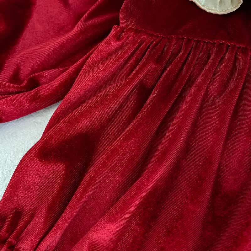 Baby Velvet Ruffle Collar Bow Bodysuit - image 7