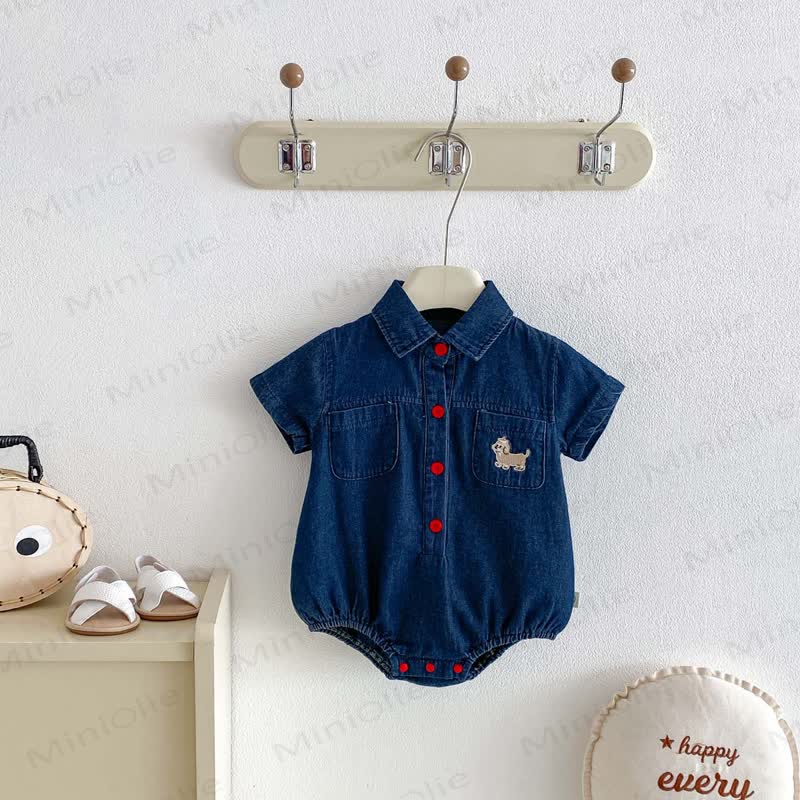 Baby Denim Red Snap Collar Bodysuit - Navy - 18-24M - image 1
