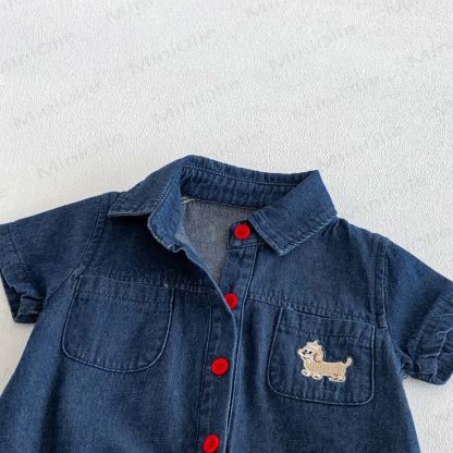 Baby Denim Red Snap Collar Bodysuit - image 7
