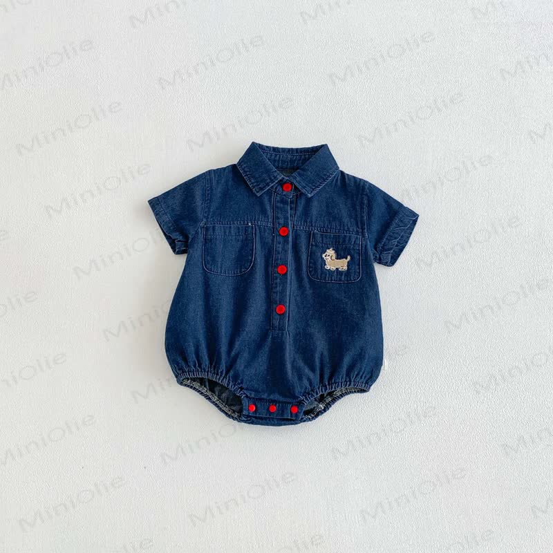 Baby Denim Red Snap Collar Bodysuit - image 3