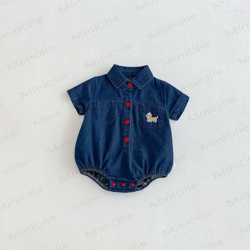 Baby Denim Red Snap Collar Bodysuit - image 3