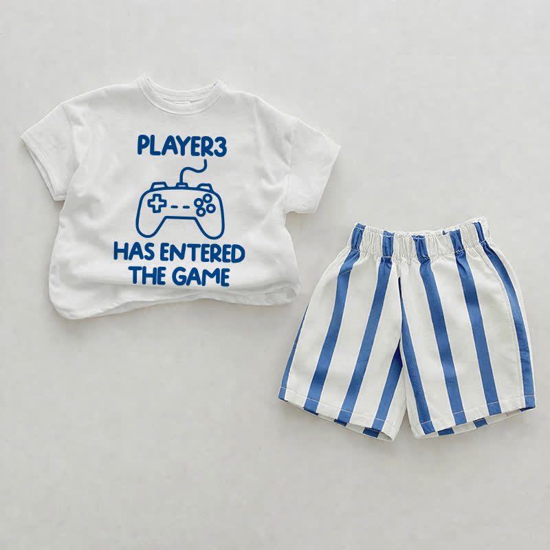 PLAYER3 HAS ENTERED THE GAME Baby White&Blue Vertical Striped 2-piece Shorts Set - White - 2-3T - image 1