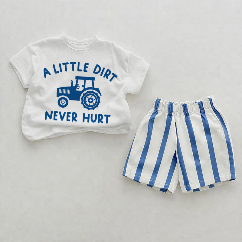 A LITTLE DIRT NEVER HURT Baby White&Blue Vertical Striped 2-piece Shorts Set - White - 2-3T - image 1
