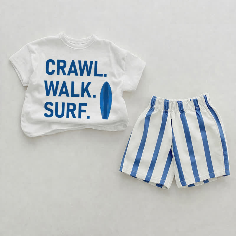 CRAWL. WALK. SURF.  Baby White&Blue Vertical Striped 2-piece Shorts Set - White - 2-3T - image 1