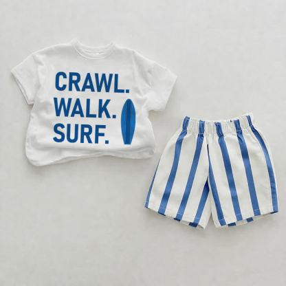 CRAWL. WALK. SURF.  Baby White&Blue Vertical Striped 2-piece Shorts Set - White - 2-3T - image 1