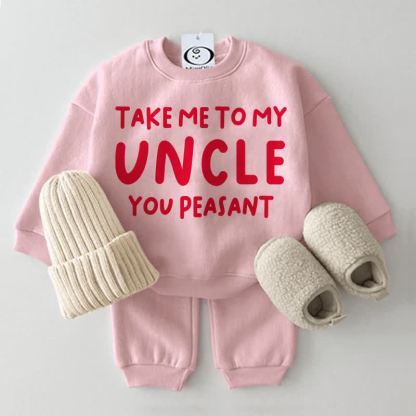 TAKE ME TO MY AUNT/UNCLE YOU PEASANT Baby Pink Sweatshirt 2-piece Set - Pink: UNCLE - 2-3T - image 2