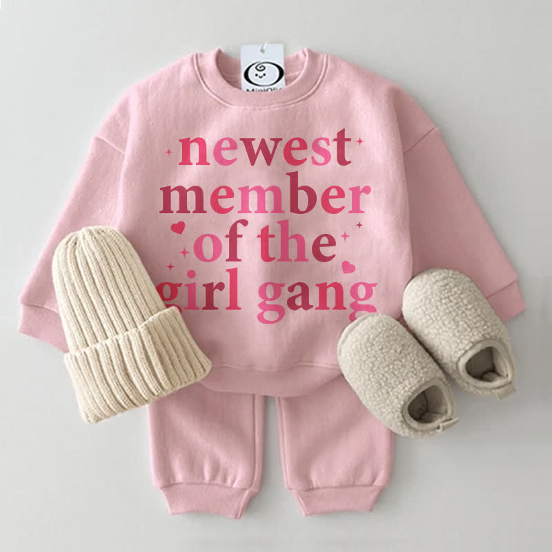 NEWEST MEMBER OF THE GIRL GANG Baby Pink Sweatshirt 2-piece Set - Pink - 2-3T - image 1