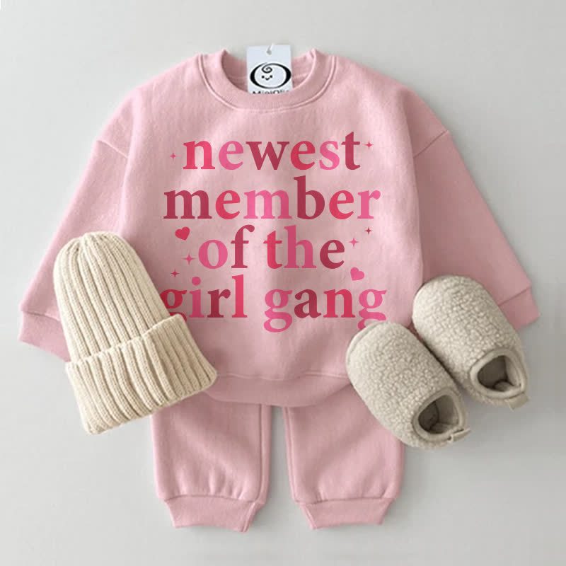NEWEST MEMBER OF THE GIRL GANG Baby Pink Sweatshirt 2-piece Set - Pink - 2-3T - image 1