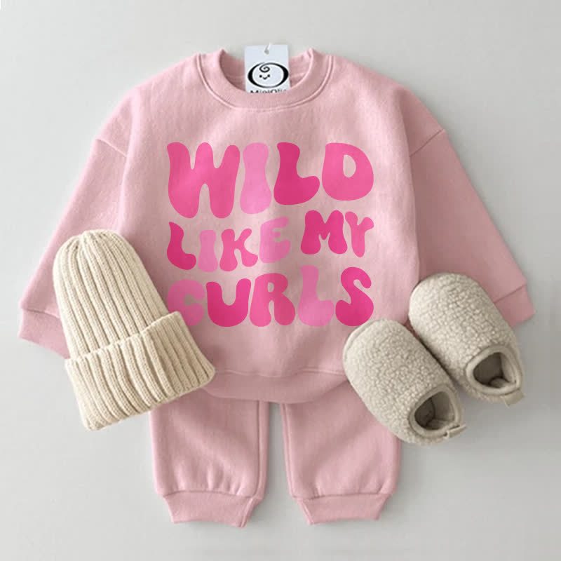 WILD LIKE MY CURLS  Baby Pink Sweatshirt 2-piece Set - Pink - 2-3T - image 1