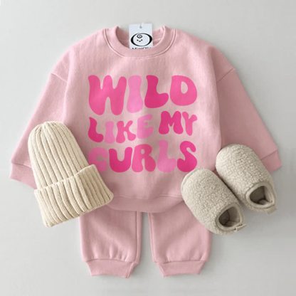 WILD LIKE MY CURLS  Baby Pink Sweatshirt 2-piece Set - Pink - 2-3T - image 1