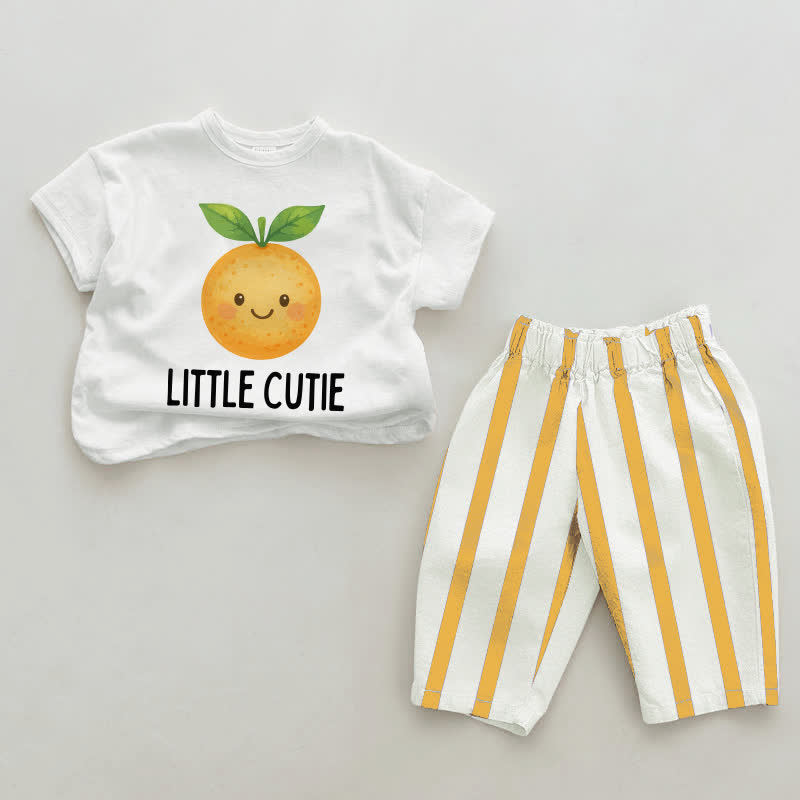 LITTLE CUTIE Baby Smiling Orange White&Yellow Vertical Striped 2-piece Set - White&Yellow - 2-3T - image 1