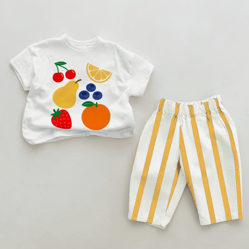 Baby Fruit White&Yellow Vertical Striped 2-piece Set - White&Yellow - 2-3T - image 1