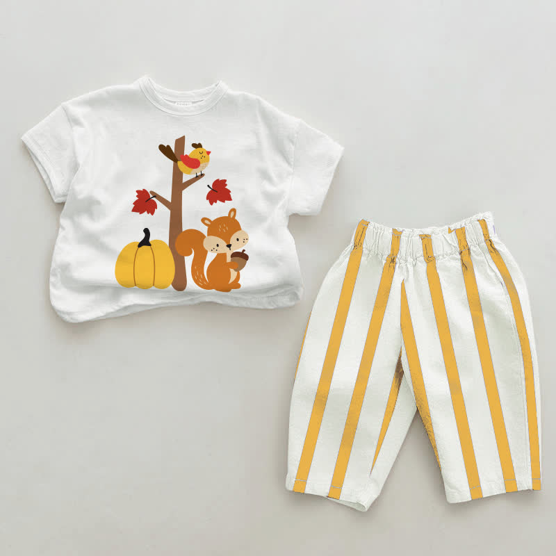 Baby Squirrel and Pumpkin White&Yellow Vertical Striped 2-piece Set - White&Yellow - 2-3T - image 1