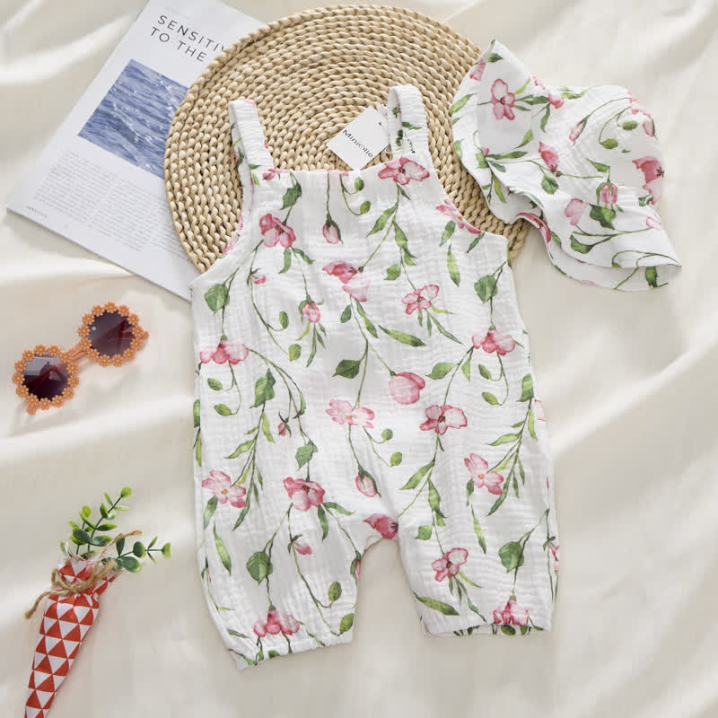 Baby Girl White Flower Print Romper with Hat - image 2