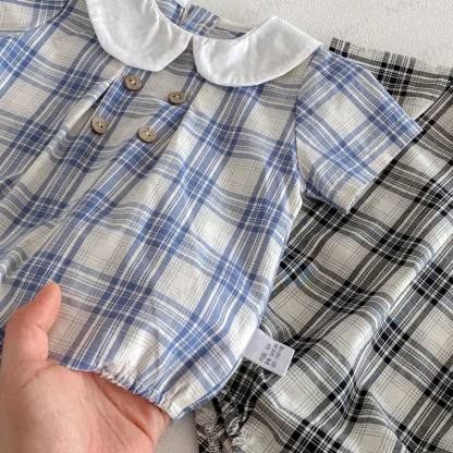 Baby Gingham Peter Pan Collar Bodysuit with Hat - image 9
