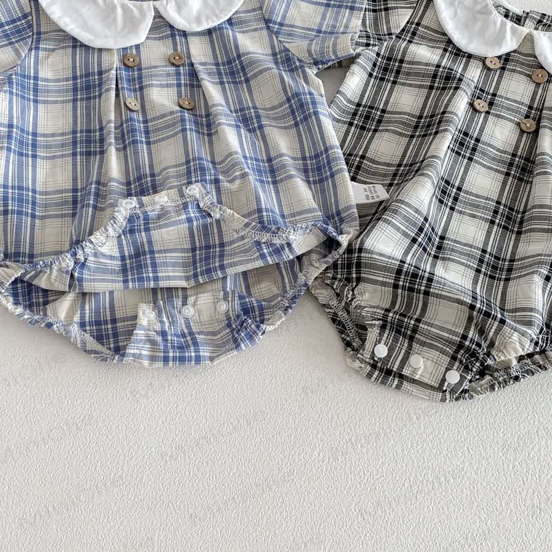 Baby Gingham Peter Pan Collar Bodysuit with Hat - image 12