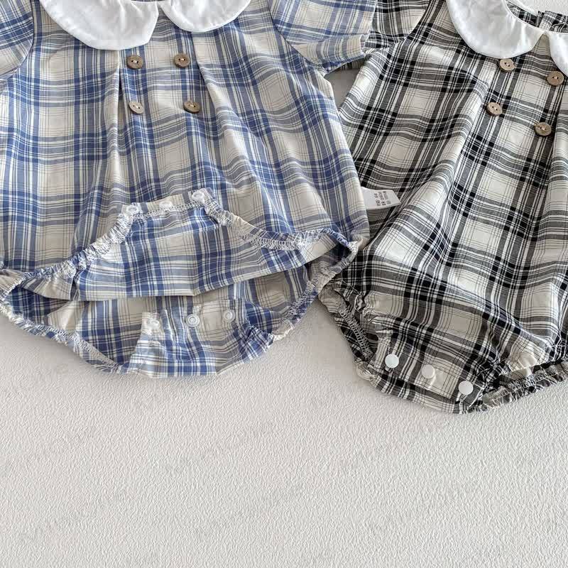 Baby Gingham Peter Pan Collar Bodysuit with Hat - image 12