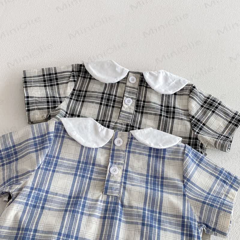 Baby Gingham Peter Pan Collar Bodysuit with Hat - image 10