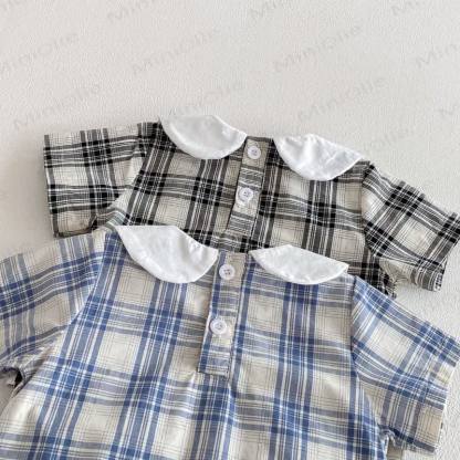 Baby Gingham Peter Pan Collar Bodysuit with Hat - image 10